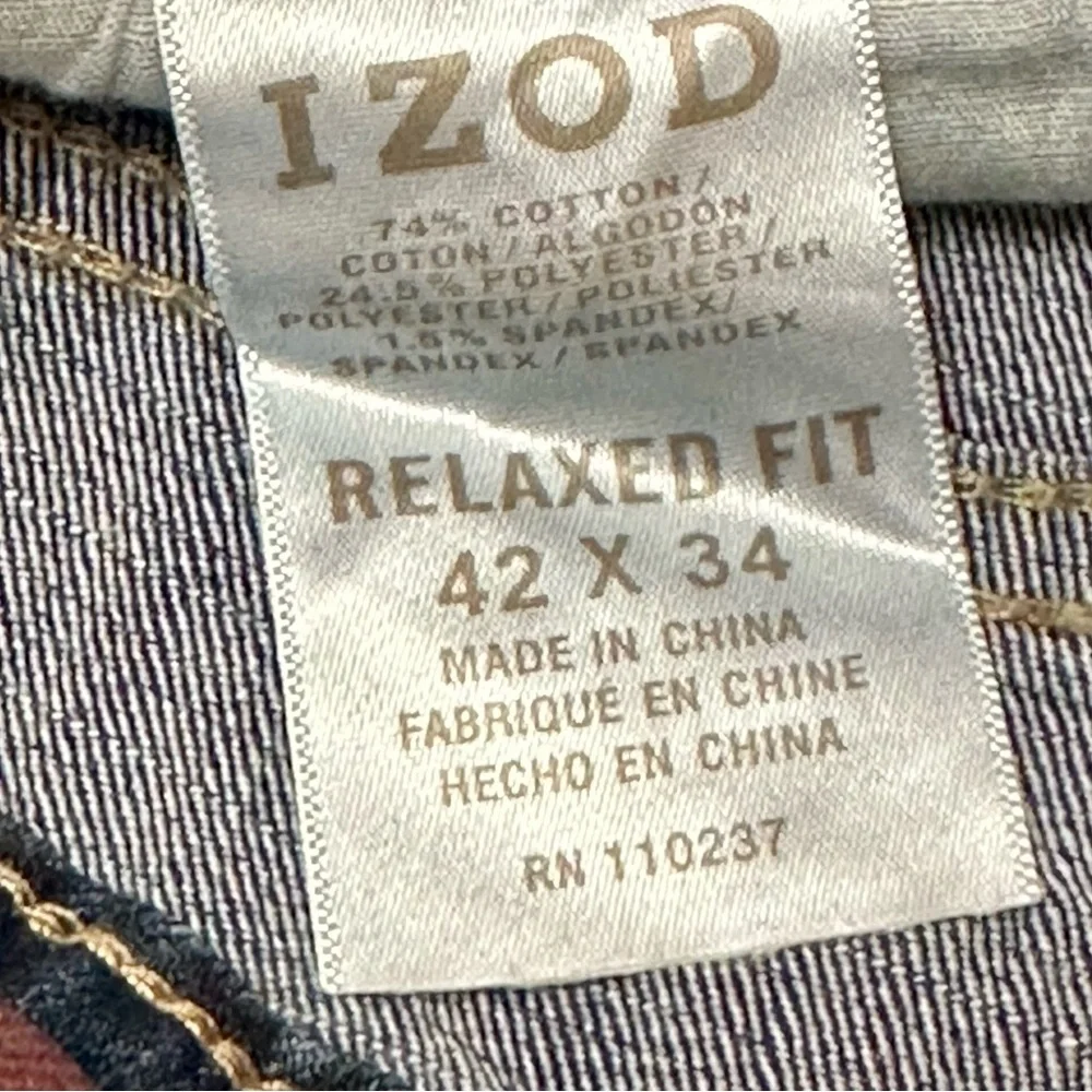 Izod Men Comfort Stretch Relaxed Straight Leg Denim Blue Jeans 42x34 Western